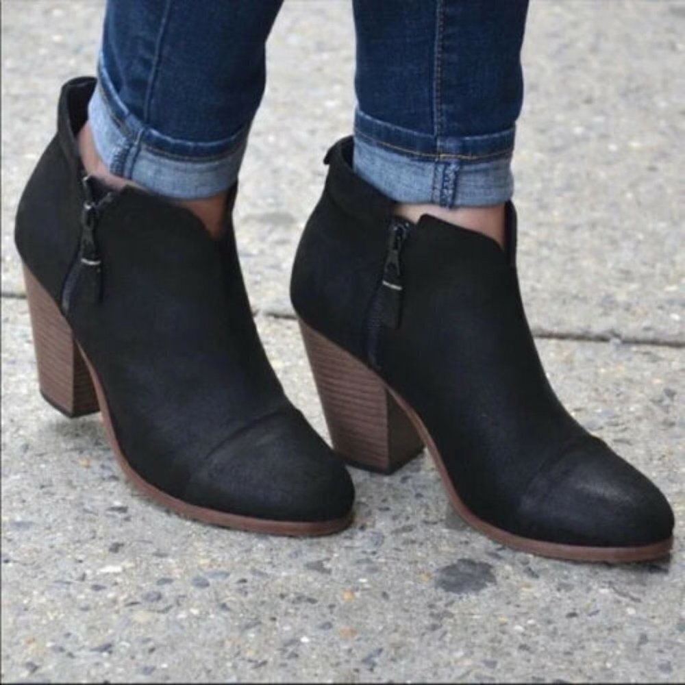 Rag & Bone Womens Margot Black Suede Block Heel Ankle Booties Size US 8 EUR 38.5